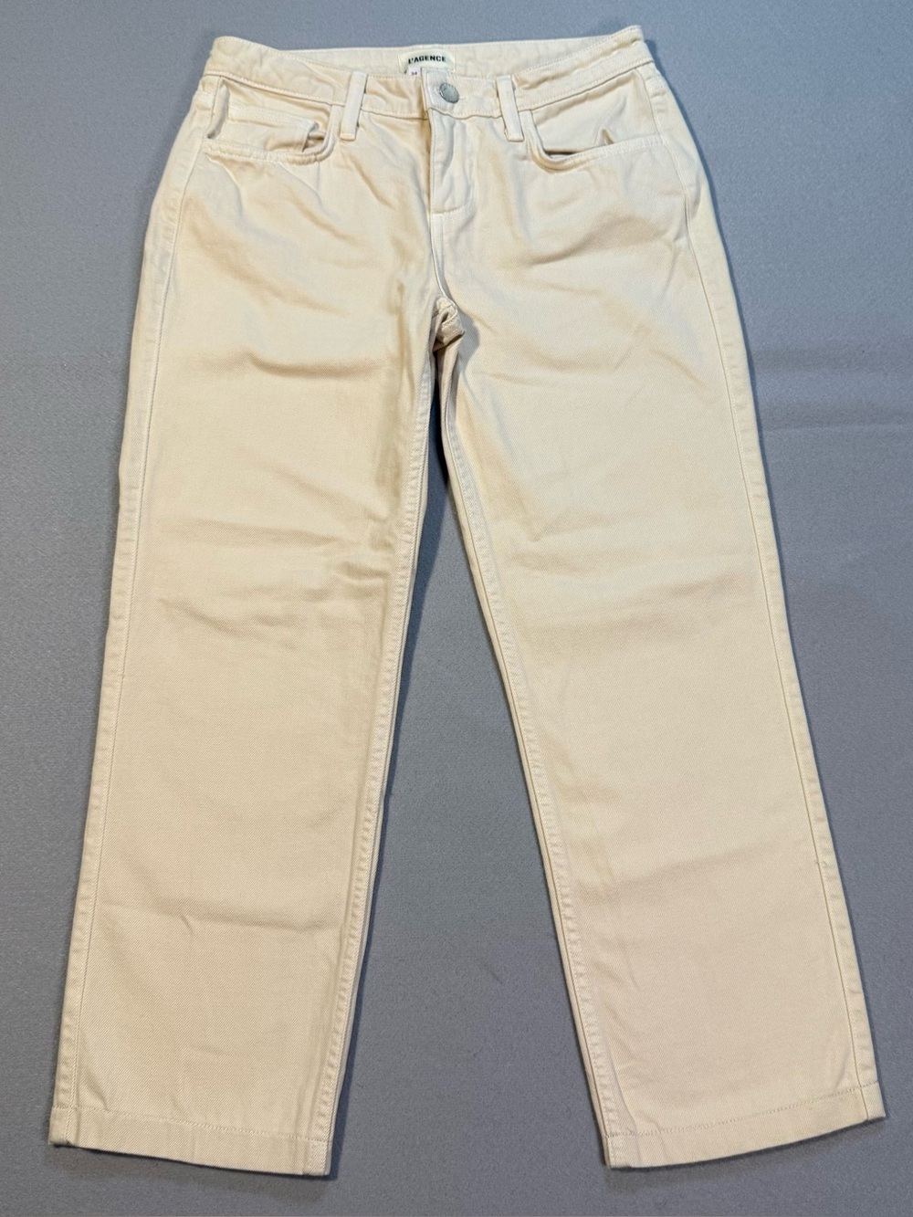 L’AGENCE Marjorie Mid Rise Crop Wide Leg Jeans Oat Cream Size 24 100% Cotton